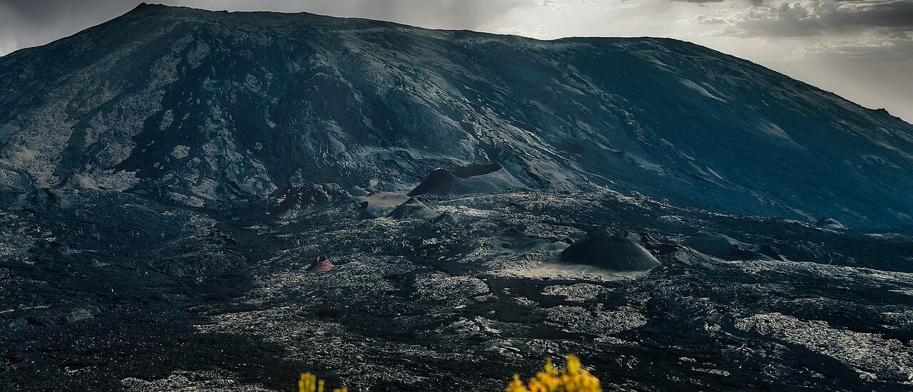 a mountain with a lava field